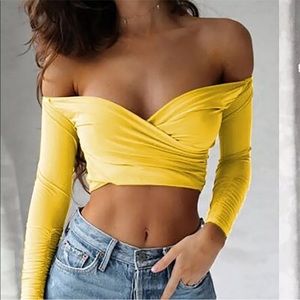 Yellow off shoulder crop top  USA size LARGE